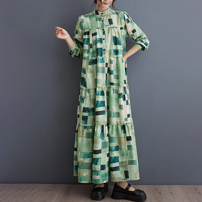 【ワンピース】大きいサイズ 春秋 ファッショナブル シフォン花柄 長袖ワンピース ゆったり 韓国風 ロング丈【SHシリーズ】