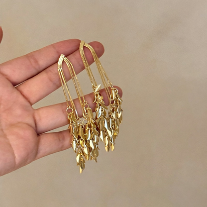 【グッズ】小麦モチーフフリンジピアス レディース大ぶり シルバーポスト 個性派 高見えアクセサリー