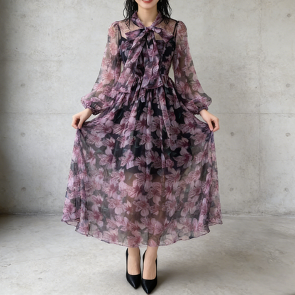 【ワンピース】エレガント 軽やか シフォン フェミニン リゾートワンピース 【SHシリーズ】