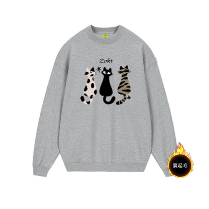 【トップス】猫柄  ヘビーウェイト アメリカンレトロ プルオーバー 裏起毛 スウェット レディース 体型カバー 高見え 人気デザインパーカー【FCシリーズ】
