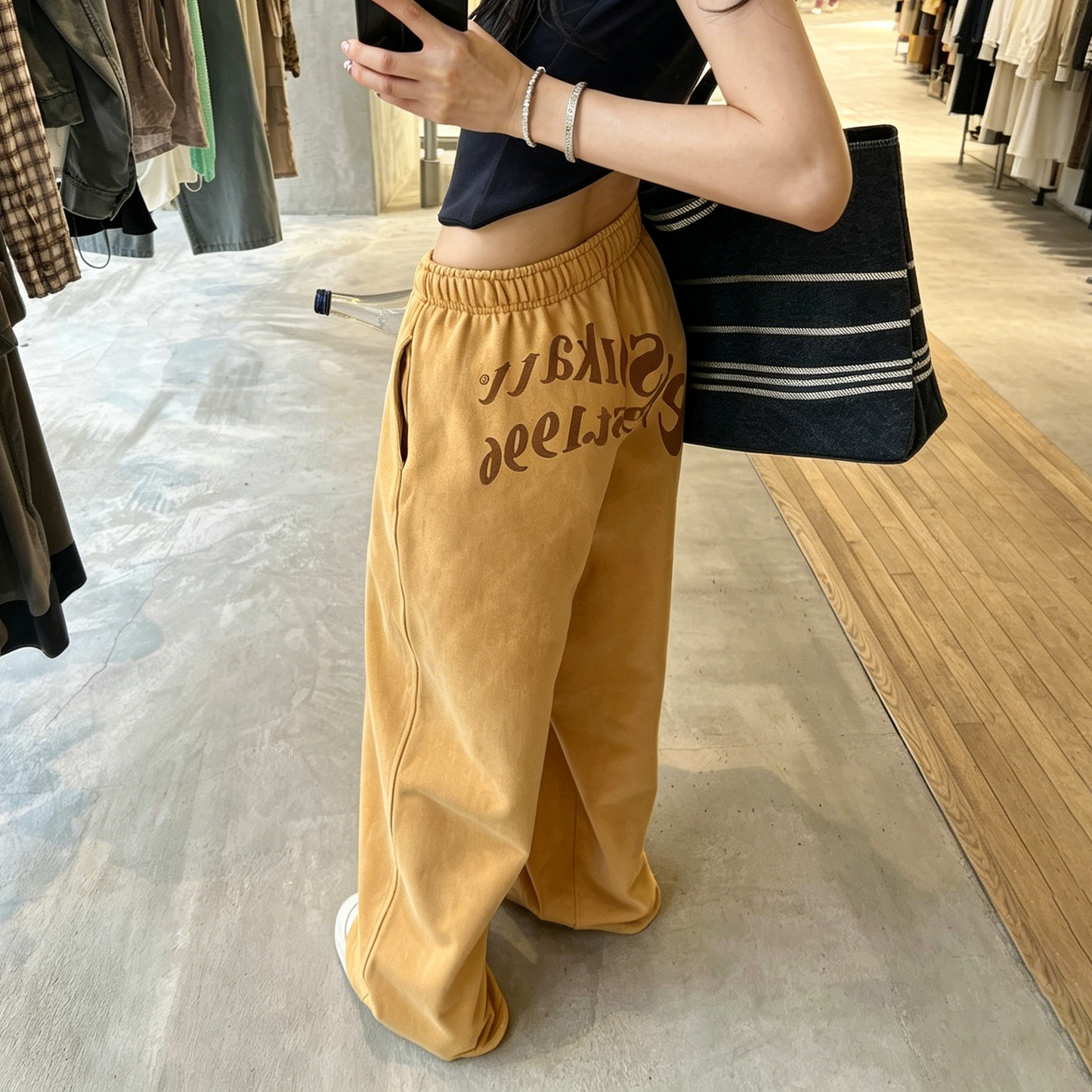 【ボトムス】アルファベットプリント ワイドパンツ レディース ストレートシルエット カジュアル ヴィンテージ風 ゆったり ロングパンツ【JZシリーズ】