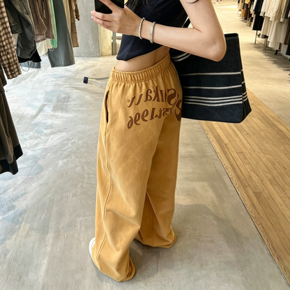 【ボトムス】アルファベットプリント ワイドパンツ レディース ストレートシルエット カジュアル ヴィンテージ風 ゆったり ロングパンツ【JZシリーズ】