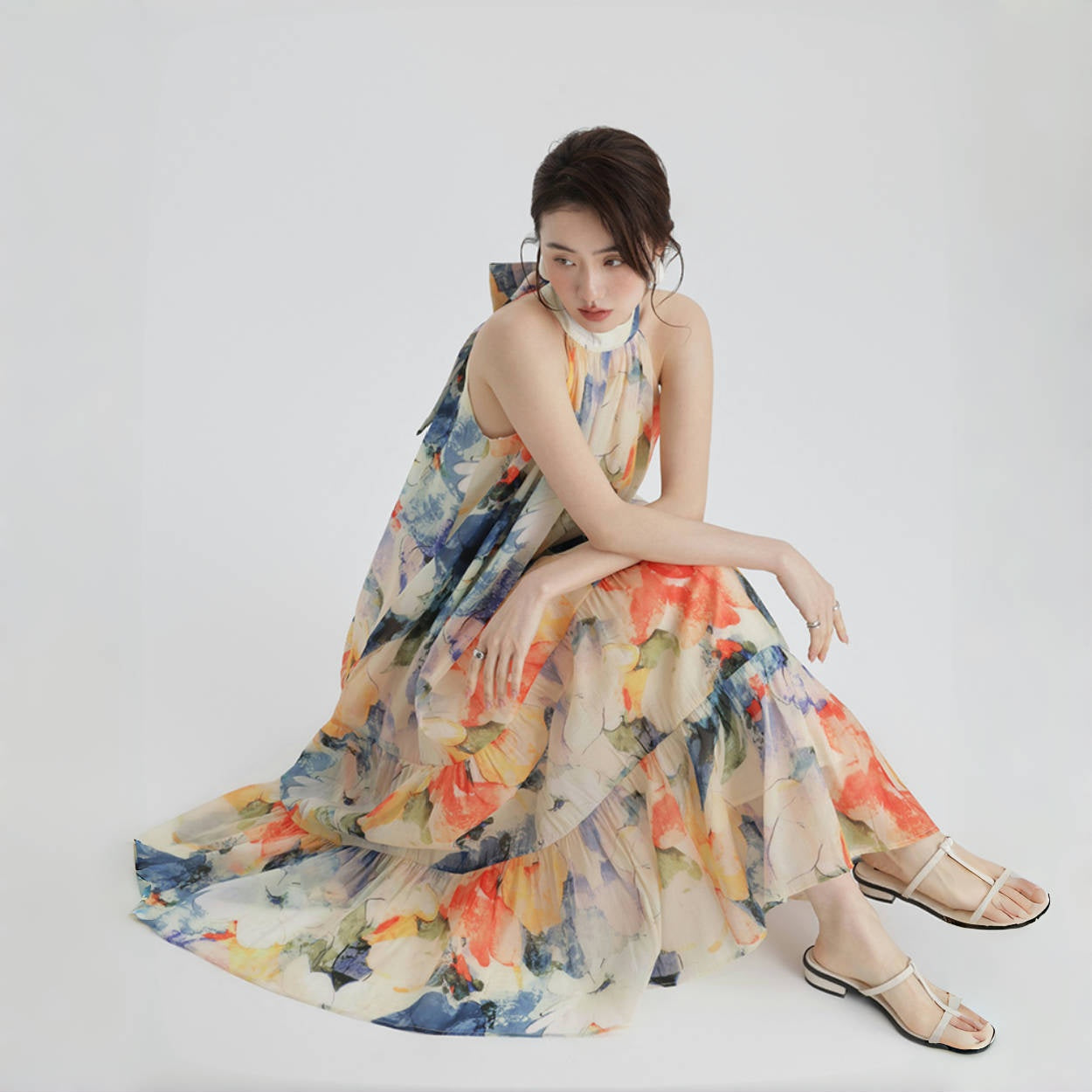 【ワンピース】海辺リゾート気質 フレンチプリント 高級感 ノースリーブワンピース【SHシリーズ】