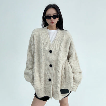 【アウター】春 秋 冬 厚手 Vネック ゆったり カーディガン ジャケット 【FCシリーズ】