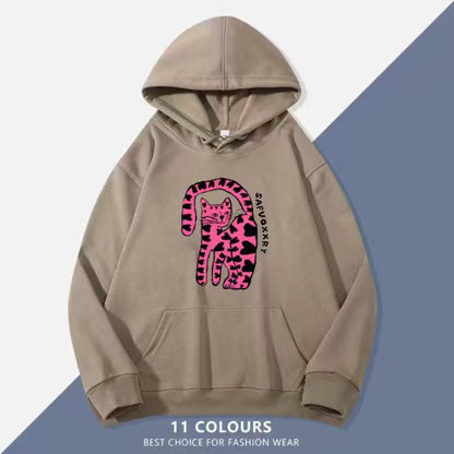 1/26~1/29⭐️期間限定 60%OFF ！🔥人気柄がスウェットで新登場！M~5XL【トップス】ポケット付き ユニセックス対応 レトロ 豹柄 猫 ネコ オーバーサイズ  スウェット レディース【FCシリーズ】