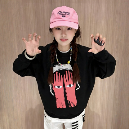 【トップス】ラウンドネック 裏起毛 カートゥーン パーカー 【FCシリーズ】