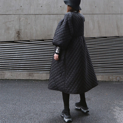 【24AW】【ワンピース】レトロ oversize ランタンスリーブ キルティング 長袖ワンピース【AHシリーズ】