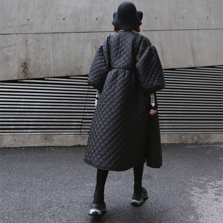 【24AW】【ワンピース】レトロ oversize ランタンスリーブ キルティング 長袖ワンピース【AHシリーズ】