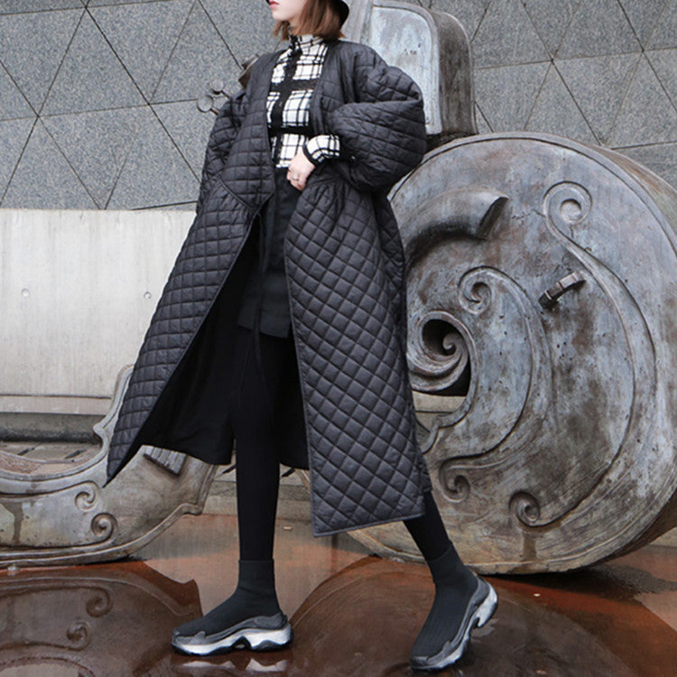 【24AW】【ワンピース】レトロ oversize ランタンスリーブ キルティング 長袖ワンピース【AHシリーズ】