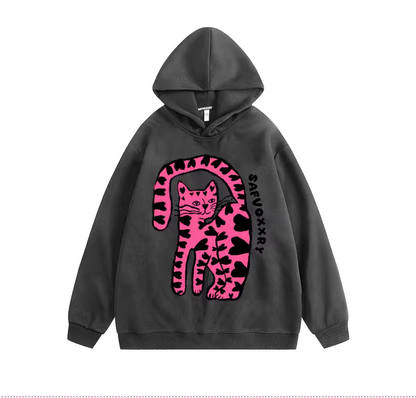 翌日発送🔥人気柄！🔥【トップス】ユニセックス対応 レトロ 豹柄 猫  オーバーサイズ  春秋 スウェット レディース パーカー【FCシリーズ】【10~15日内発送】