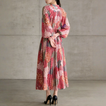 【ワンピース】前開き バルーンスリーブ タック入り フレア 長袖 ワンピース 【SHシリーズ】