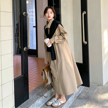 【ワンピース】大きいサイズロングワンピース レディース 春秋 ゆったり ウエストマーク 体型カバー 着痩せ【JZシリーズ】