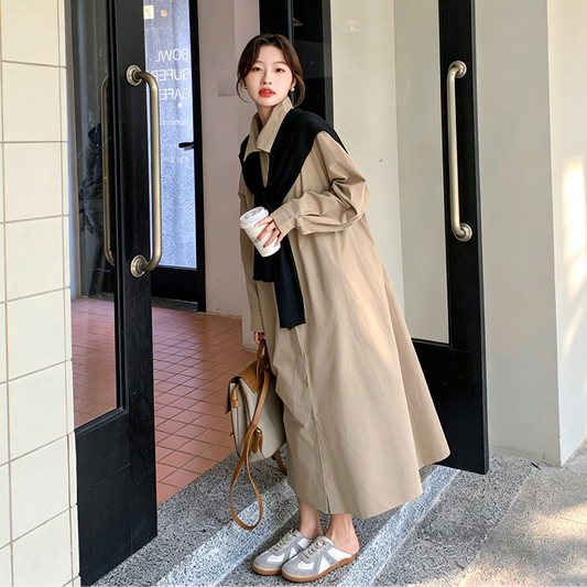【ワンピース】大きいサイズロングワンピース レディース 春秋 ゆったり ウエストマーク 体型カバー 着痩せ【JZシリーズ】