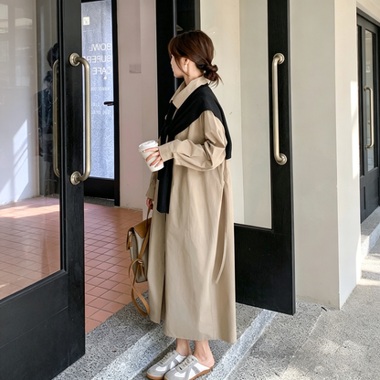【ワンピース】大きいサイズロングワンピース レディース 春秋 ゆったり ウエストマーク 体型カバー 着痩せ【JZシリーズ】