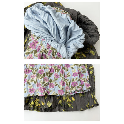 【ボトムス】春夏新作 気質 ゴムウエスト リゾート風 プリーツフラワー柄 スカート【SHシリーズ】