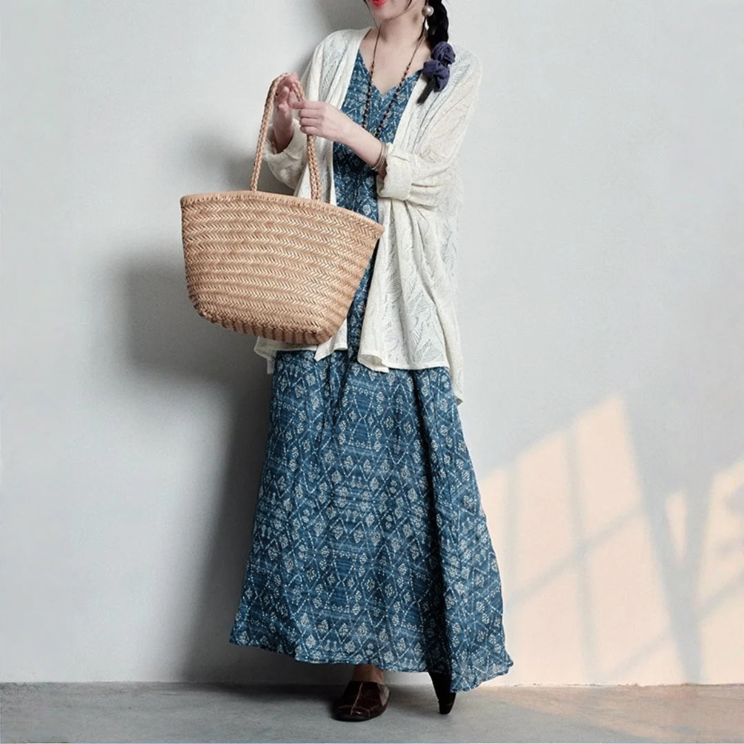期間限定⭐️60%OFF【ワンピース】Vネック レトロ プリント ノースリーブ ワンピース 【SHシリーズ】