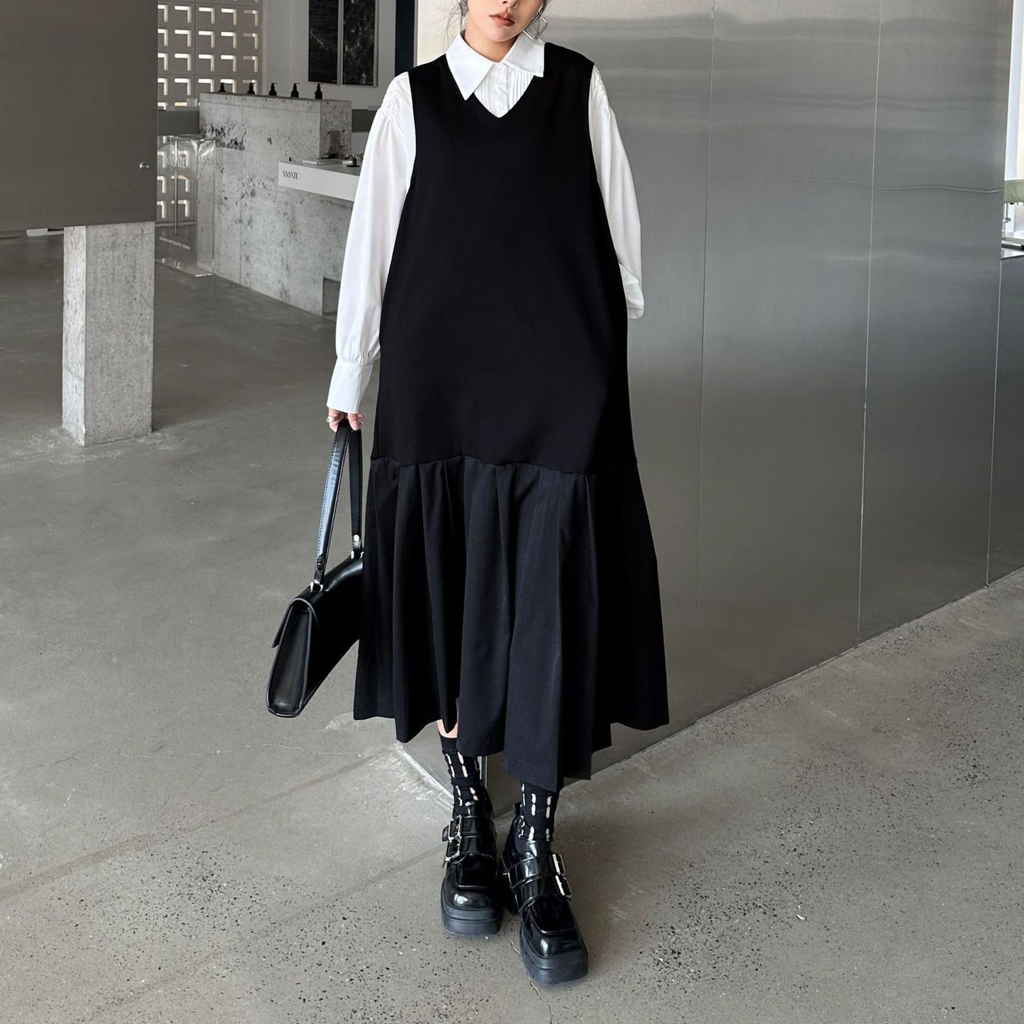 【ワンピース】春 秋 冬 Vネック 重ね着 ノースリーブ ワンピース 【AHシリーズ】