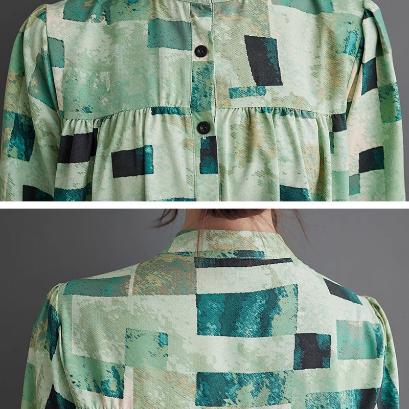 【ワンピース】大きいサイズ 春秋 ファッショナブル シフォン花柄 長袖ワンピース ゆったり 韓国風 ロング丈【SHシリーズ】