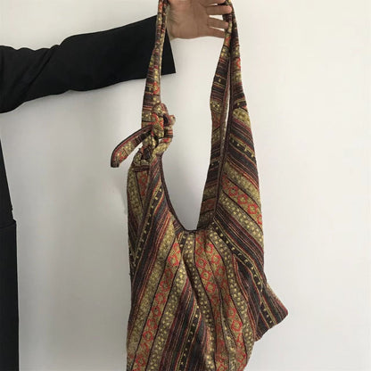 【バッグ】2WAY ヴィンテージ民族刺繍＆ストライプ キャンバス大容量バッグ ボディバッグ/ショルダーバッグ【SHシリーズ】