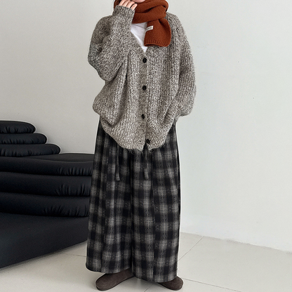 【アウター】韓国風 ゆるニット Vネック ウール混 カーディガン レディース 秋冬 新作 ゆったり【JZシリーズ】