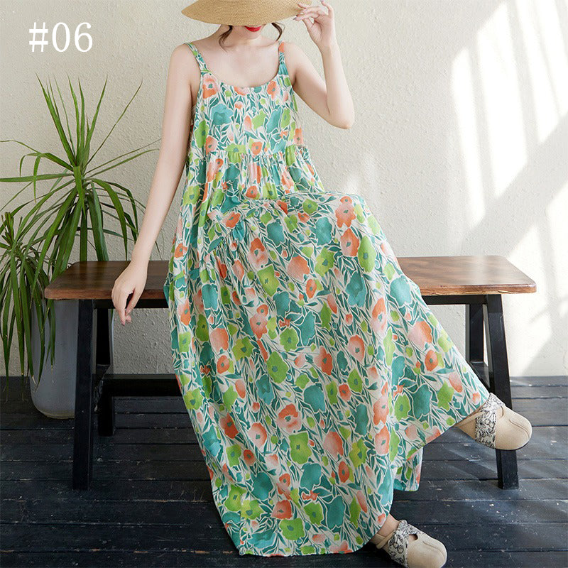 全6柄展開【ワンピース】 花柄 切り替え キャミワンピ 涼感薄手 ふんわりティアードデザイン ノースリーブワンピース【SHシリーズ】