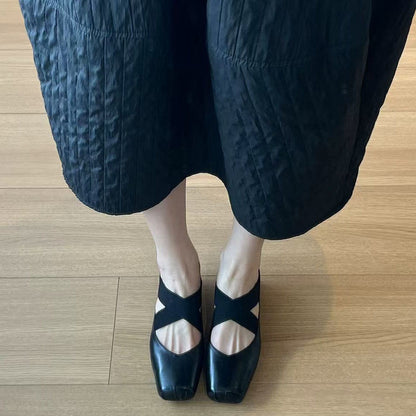 【シューズ】夏の新作  スクエアトゥ ギャザー加工  デイリーコーデにぴったり パンプス