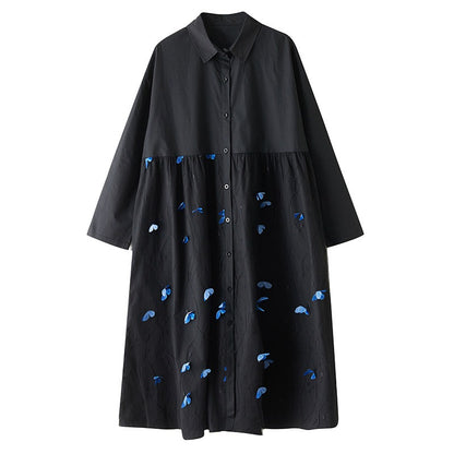 期間限定⭐️60%OFF【ワンピース】春秋新作 ワイドシルエット 大きいサイズ 花柄プリント チュール切り替え シャツワンピース 長袖 ロング丈 甘めナチュラル【AHシリーズ】