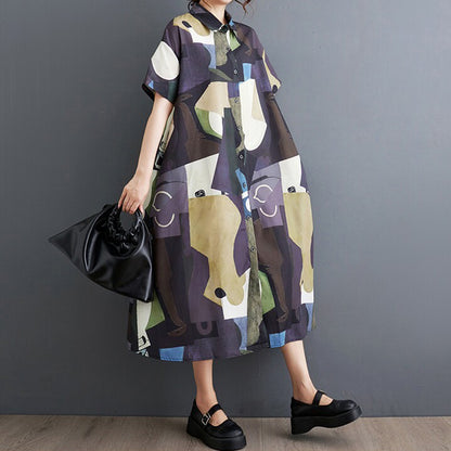 【ワンピース】🌸夏新作 大きいサイズゆったりプリント切替ワンピース 半袖 カジュアル シンプル かわいい フラワーカラー ロング丈 レディース【SHシリーズ】