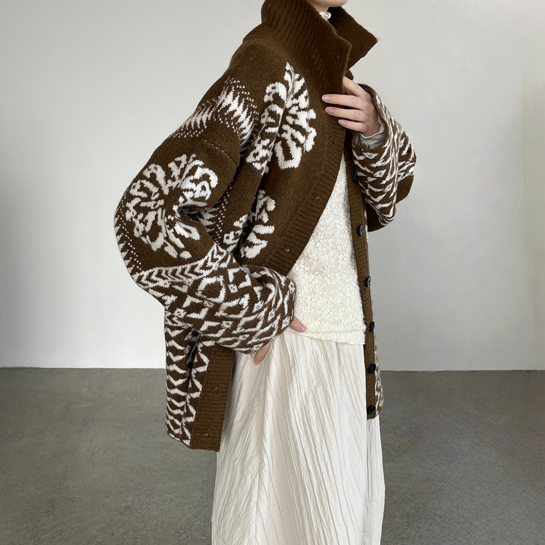 【トップス】折り襟 春 秋 冬 厚手 フェアアイル柄ニット セーター 【JZシリーズ】