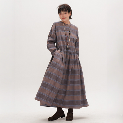 【ワンピース】春 秋 チェック柄 着痩せ効果 ミディ丈 ニッチ 長袖 ワンピース 【JZシリーズ】