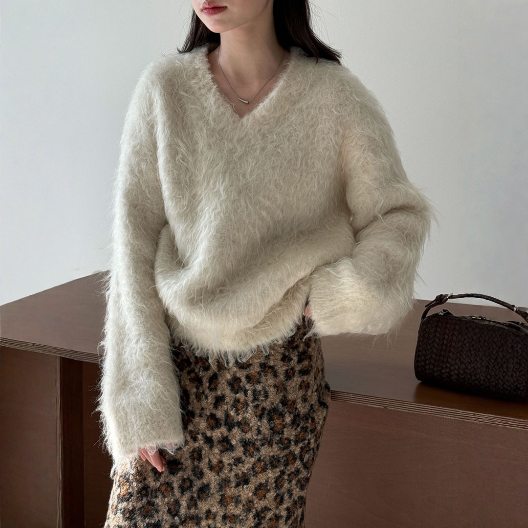 【トップス】もちもち 起毛 Vネック 春 秋 冬 リラックス感 セーター 【JZシリーズ】