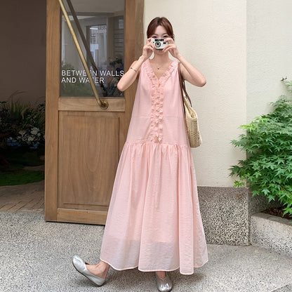 【ワンピース】夏 フレンチ風 温柔 フリルデザイン ノースリーブワンピース【JZシリーズ】