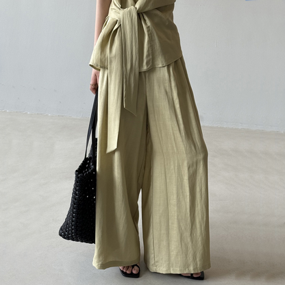 【セットアップ】【単品注文】夏 Vネック ノースリーブ シャツ + ワイドパンツ 2点上下セット 【SNシリーズ】