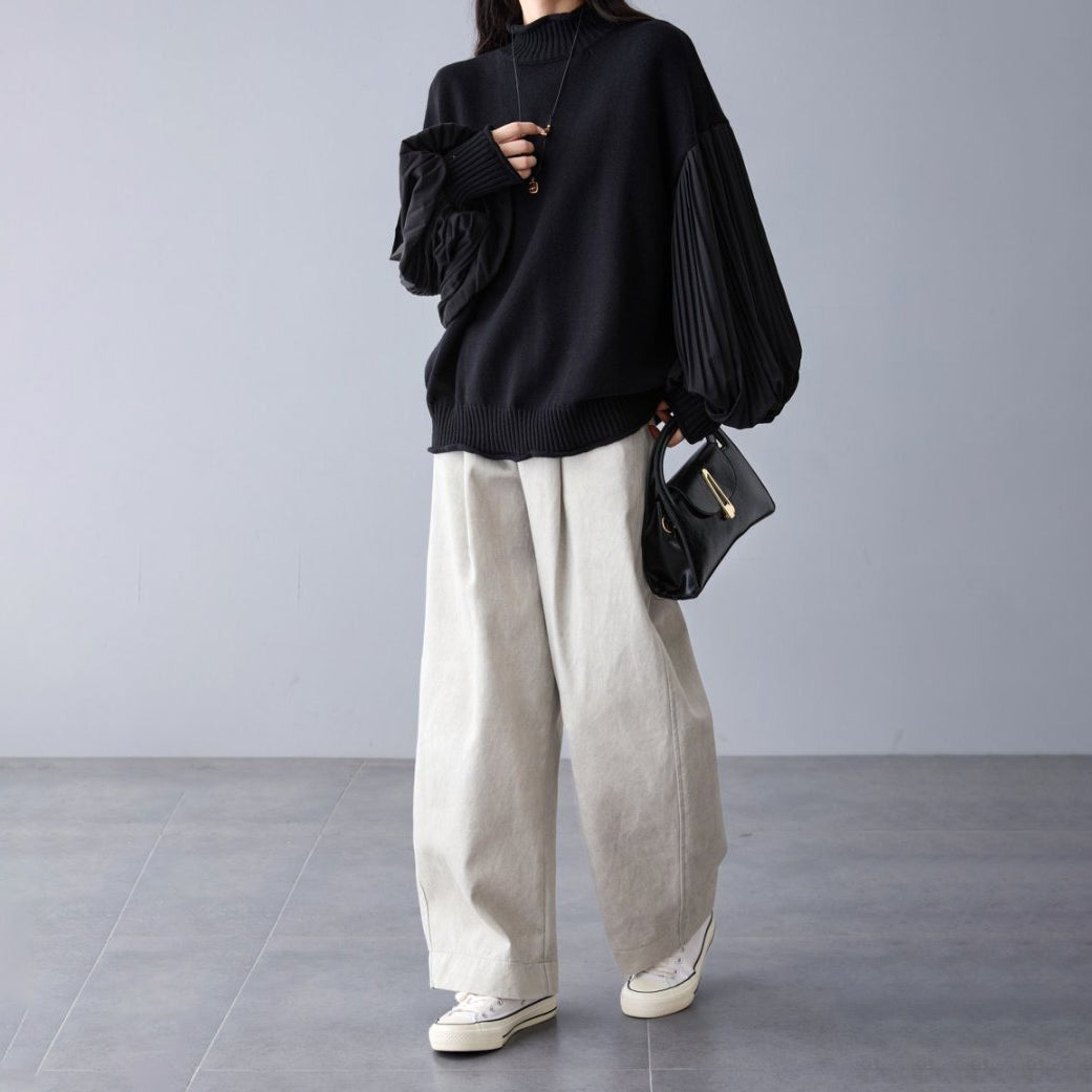 【トップス】春 秋 冬 プリーツスリーブ 切り替え 切り替え セーター 【JZシリーズ】