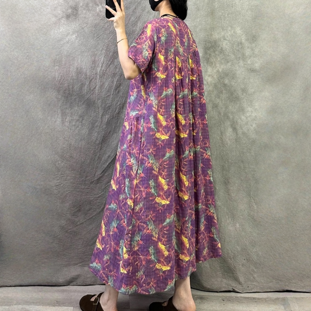 期間限定⭐️60%OFF【ワンピース】プリント コットンリネン オシャレで上品 半袖 ワンピース 【SHシリーズ】