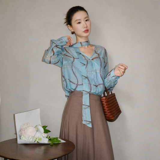 【トップス】リボン付き Vネック シャツ キャミソール付き 2点セット 【SHシリーズ】