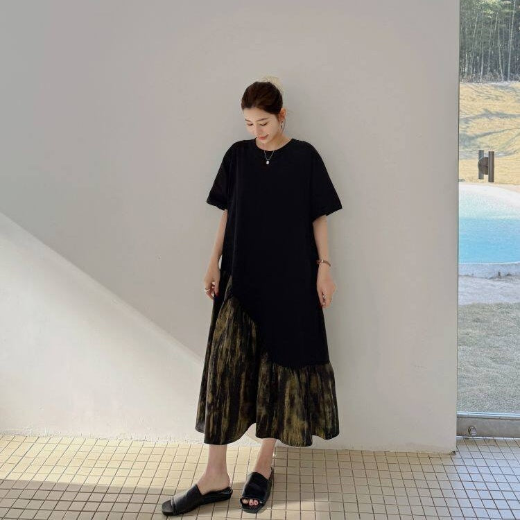【ワンピース】アシンメトリー 切り替え Tシャツ ワンピース 【JZシリーズ】