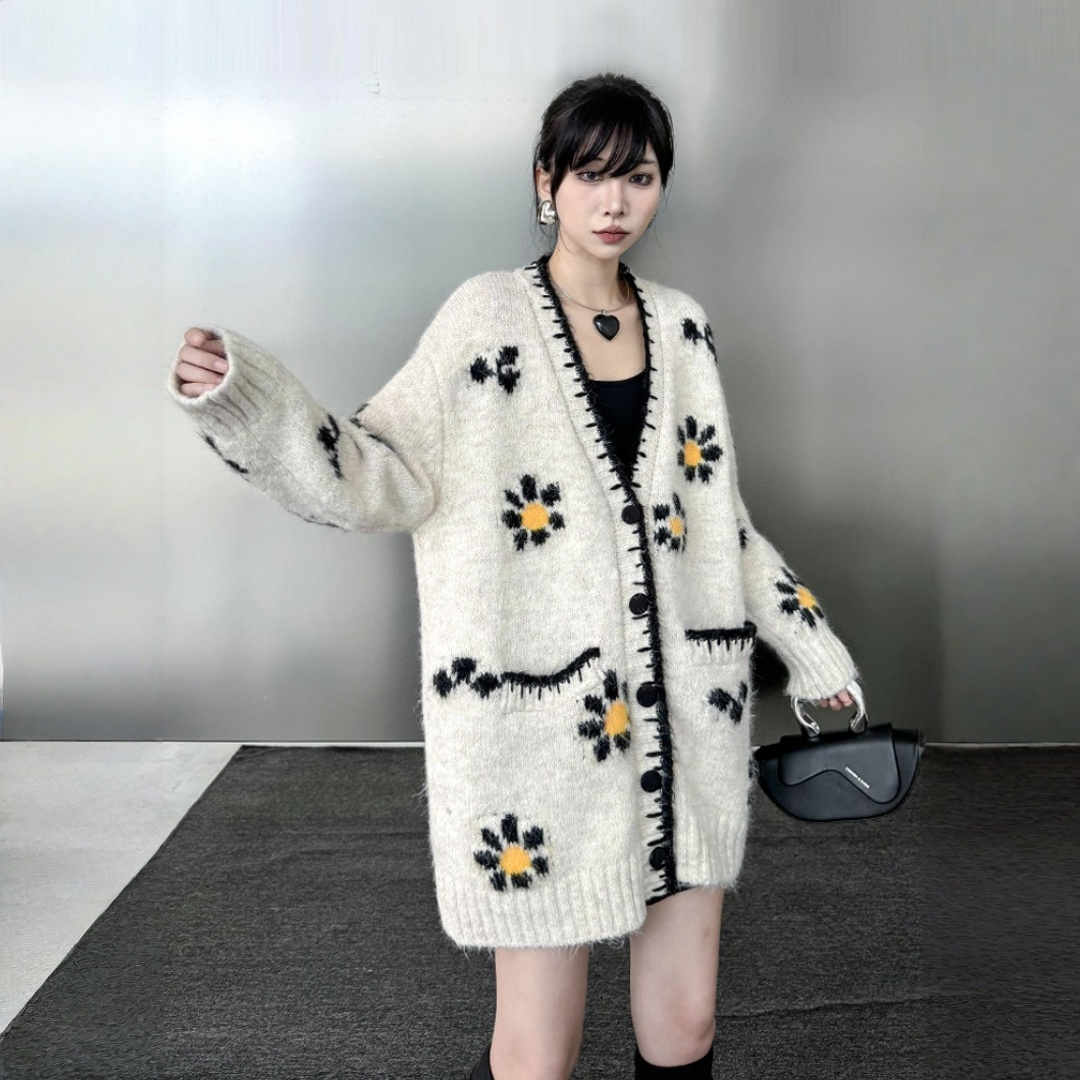 【トップス】春 秋 冬 フラワー ニット アウター ニット セーター 【AHシリーズ】
