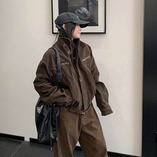 【アウター】アメリカン ショート丈 スタンドカラー ジャケット【FCシリーズ】