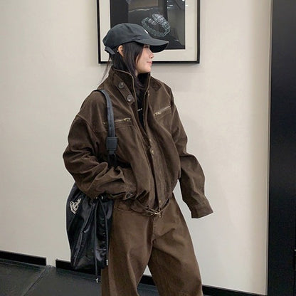 【アウター】アメリカン ショート丈 スタンドカラー ジャケット【FCシリーズ】