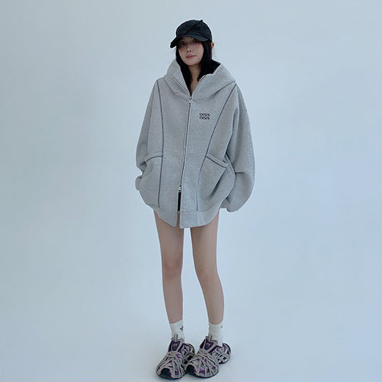 【アウター】カジュアル リラックスシルエット 刺繍フードジャケット レディース【FCシリーズ】