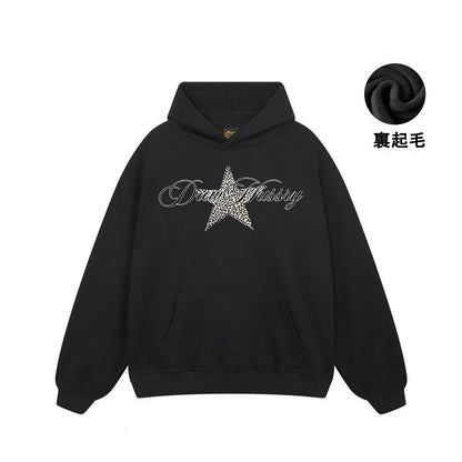 【トップス】レオパード星柄パーカー ユニセックス ペアルック オーバーサイズ スクール風 リラックス【FCシリーズ】