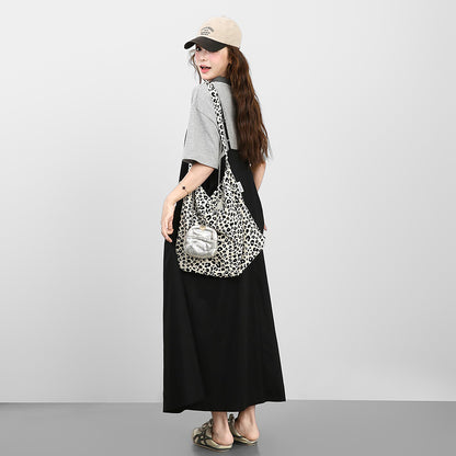 2点セット！【セットアップ】韓国風シンプル Tシャツ+ノースリーブワンピースセット 体型カバーも叶うゆったり大人コーデ【JZシリーズ】