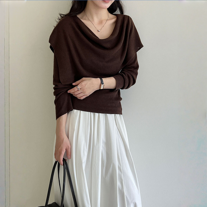 【ワンピース】春 秋 冬 スリムフィット ドレープネック ニット + ショール 2点セットアップ 【JZシリーズ】