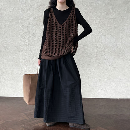 【トップス】ウール混 透かし編み ニットベスト｜Vネック×レイヤードに最適な秋トップス【JZシリーズ】