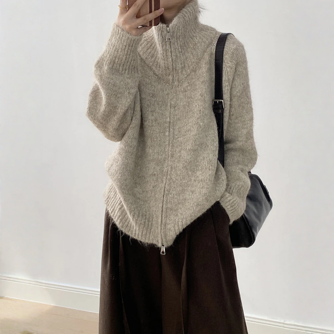 【トップス】春 秋 冬 もっちり ハイネック こなれ感 ジップ セーター 【SNシリーズ】