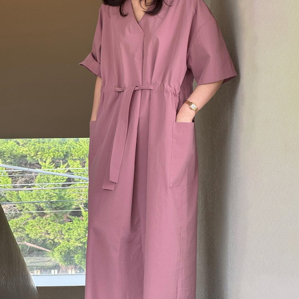 【ワンピース】🌼韓国風 春夏 大きいサイズ ワンピース 半袖 カジュアル ゆったり ポケット付き ウエストシェイプ レディース【JZシリーズ】