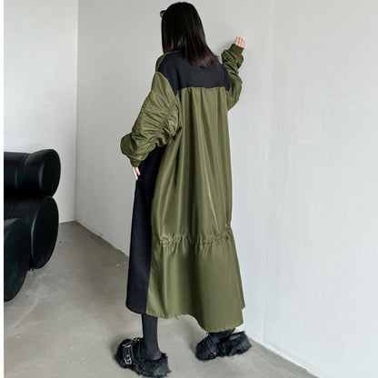 【ワンピース】春 秋 冬 クルーネック プリーツ配色切替 長袖 ワンピース 【AHシリーズ】