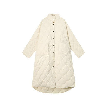 【アウター】ダイヤ柄 ハイネック 中綿ジャケット レディース 秋冬 韓国風 ゆったり あったか ロング丈 綿入れコート【シリーズ】