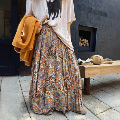 【ボトムス】花柄 春 秋 冬 大振裾 レトロ スカート 【SHシリーズ】